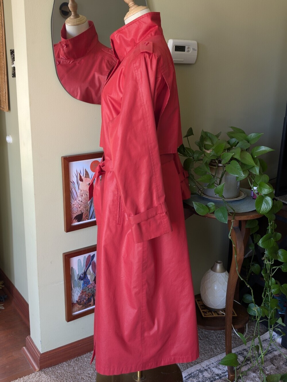 London Fog Women's Vintage Size 12 Red Belted Button Front Trench Coat - Picture 11 of 16
